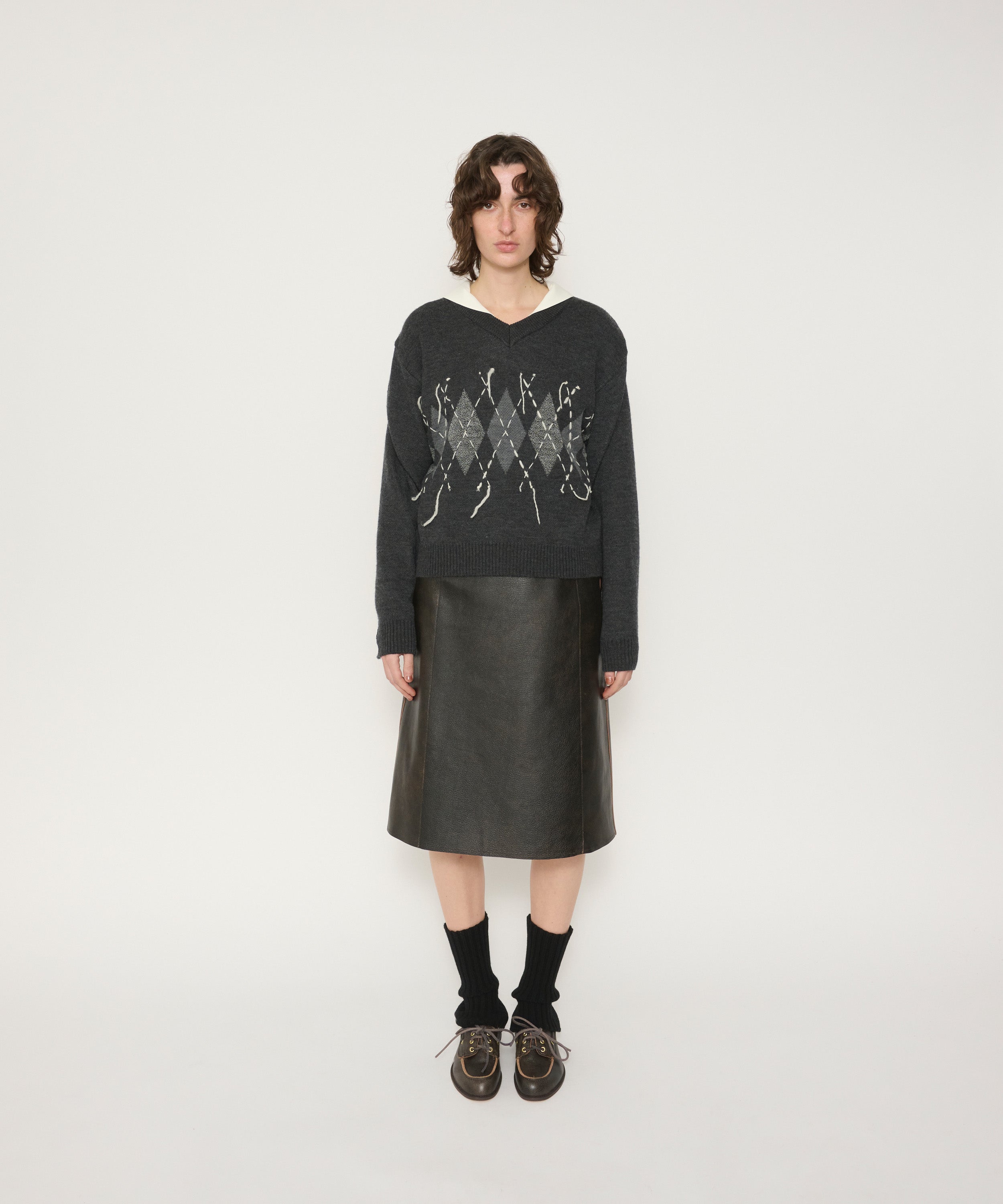 7G DOUBLE JACQUARD ARGYLE V NECK SWEATER