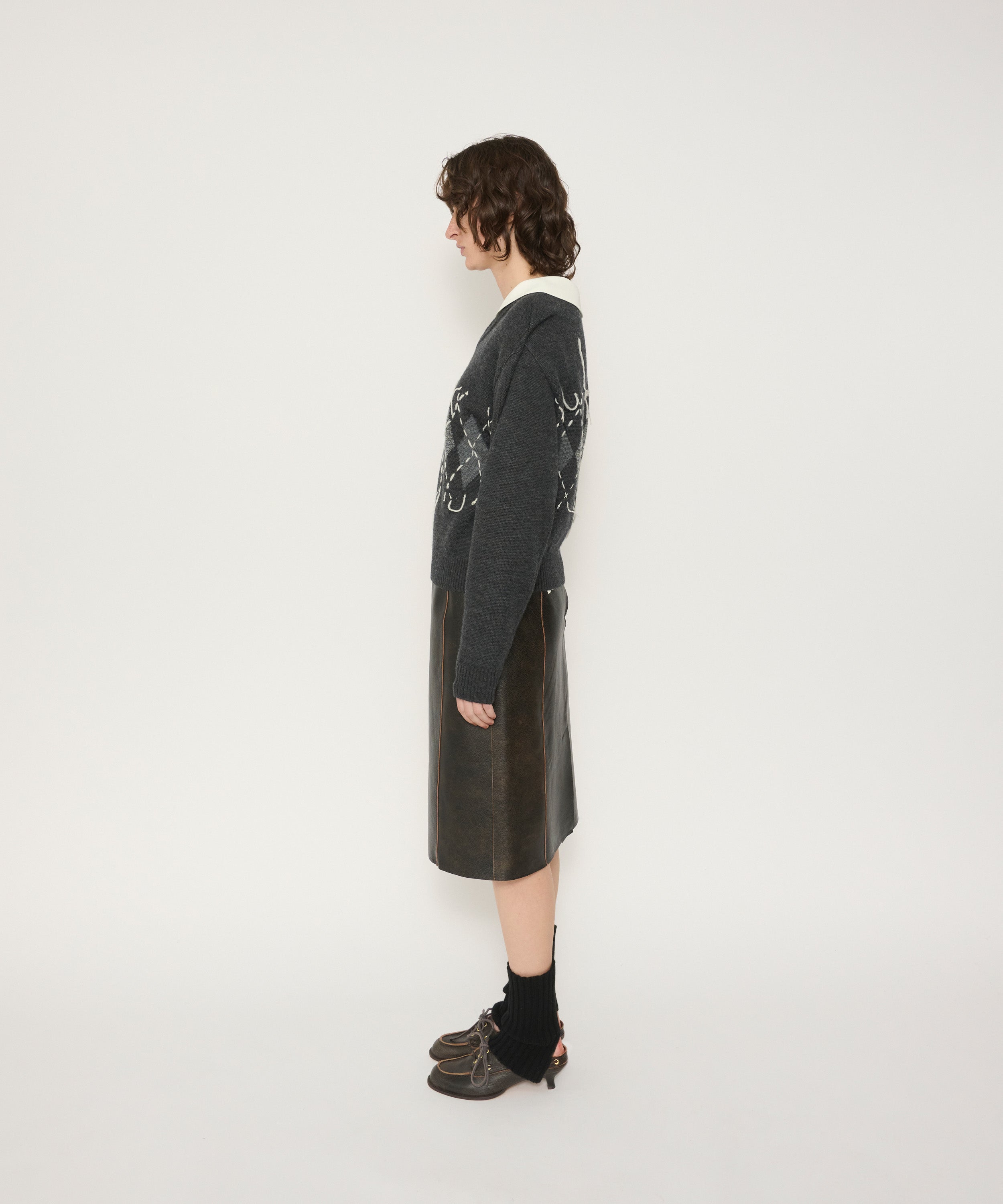 7G DOUBLE JACQUARD ARGYLE V NECK SWEATER