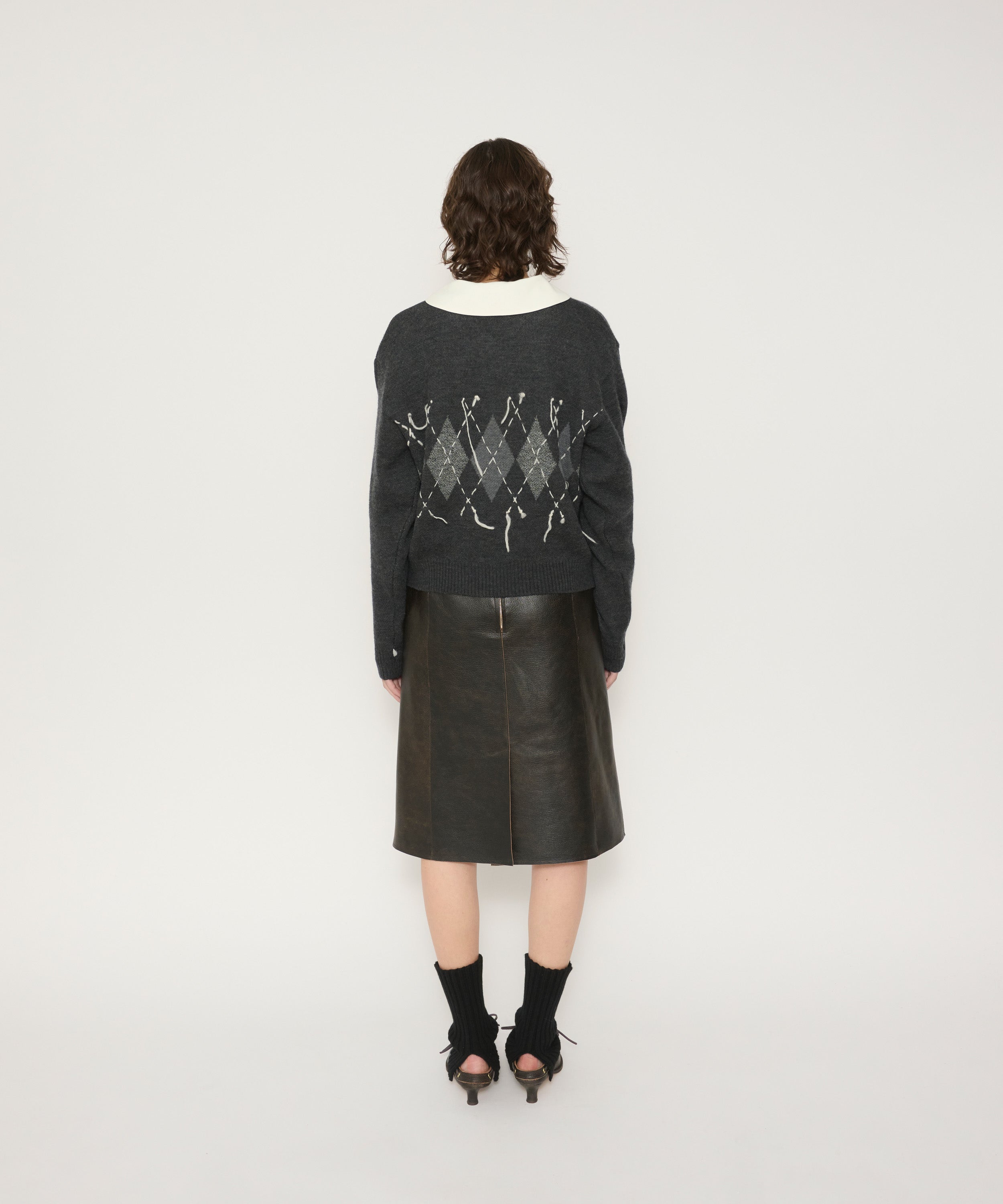 7G DOUBLE JACQUARD ARGYLE V NECK SWEATER