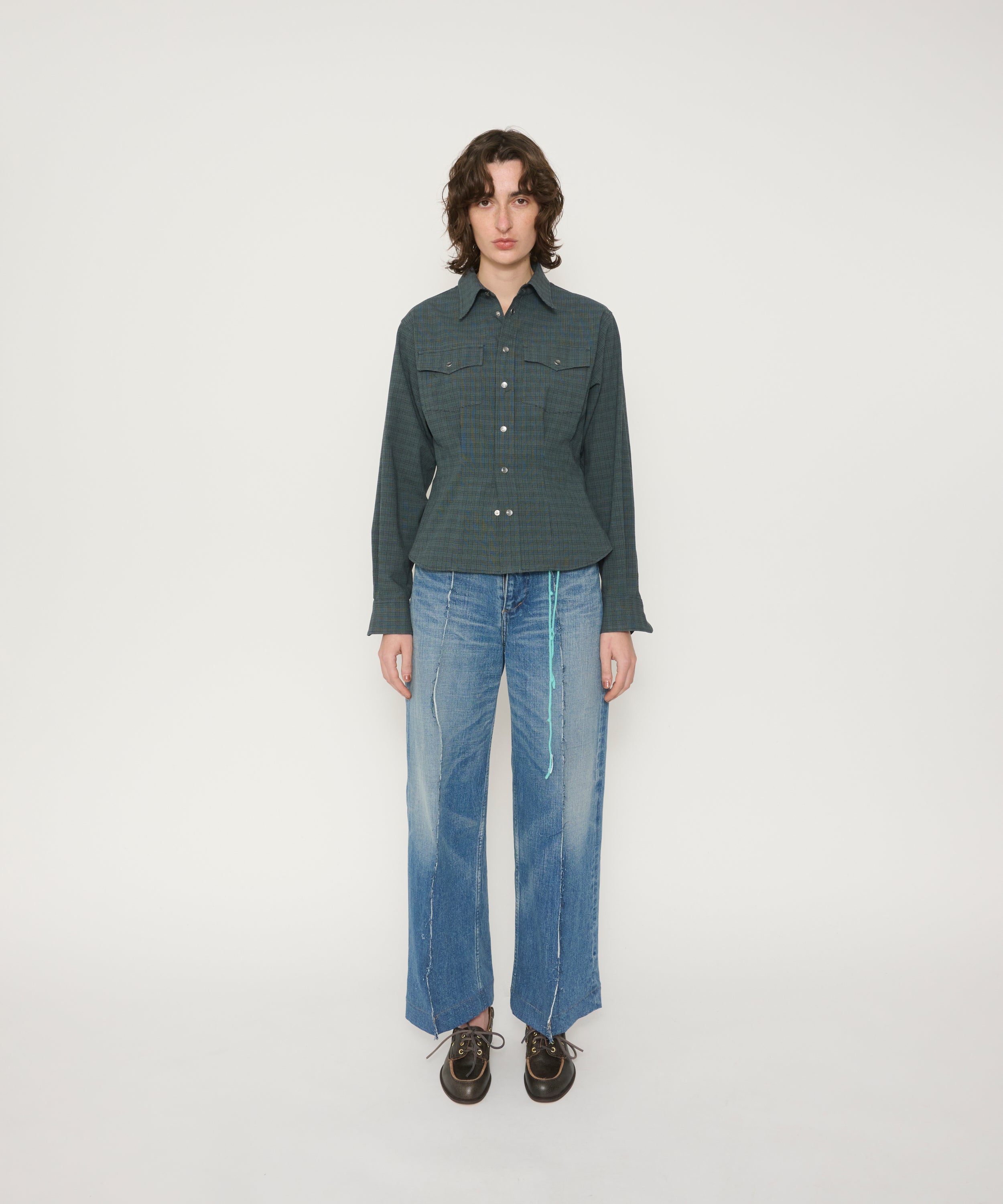 13oz DENIM BROKEN CREASE PINTUCK PANTS