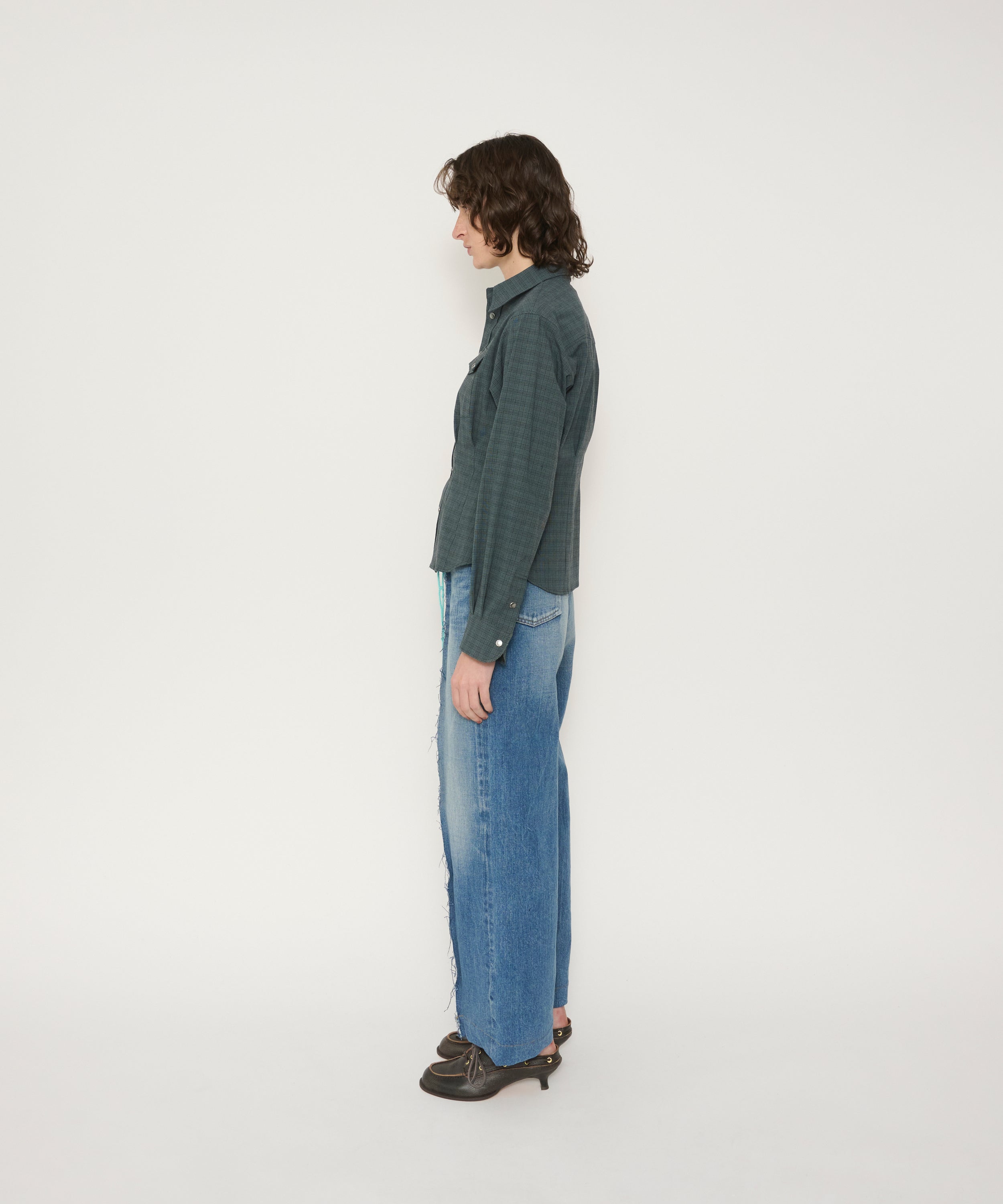 13oz DENIM BROKEN CREASE PINTUCK PANTS