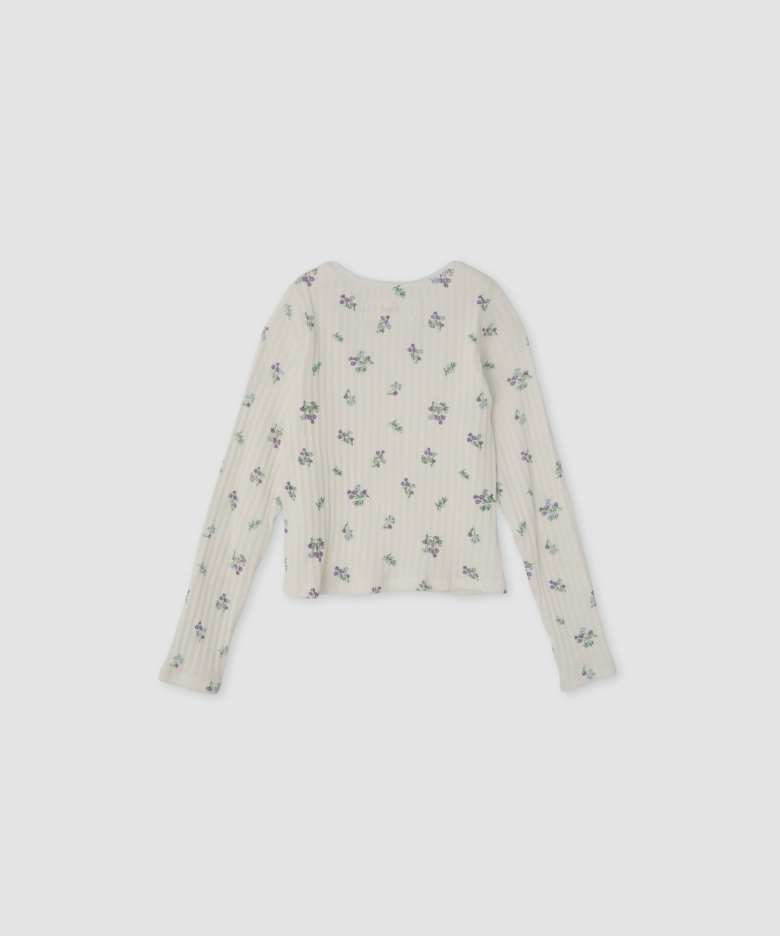 COTTON EYELET RIB FLOWER SQUARE NECK PULLOVER