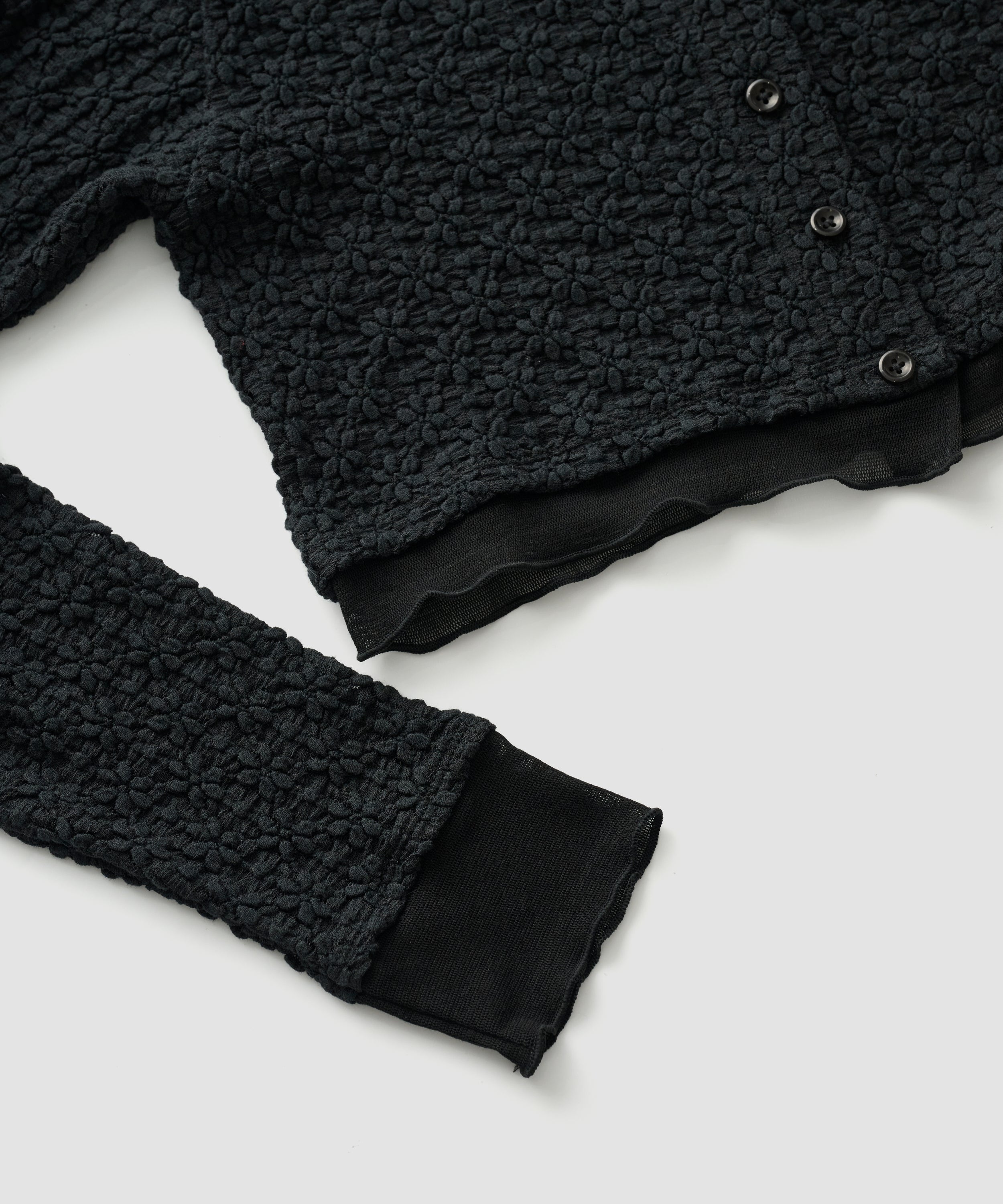 JOHN MASON SMITH ジョン メイソン スミス 26SS NYLON COTTON FLOWER LACE TULLE COMBI CARDIGAN カーディガン 26SCT-459L ブラック 36 NYLON COTTON FLOWER LACE TULLE COMBI CARDIGAN – JOHN MASON SMITH