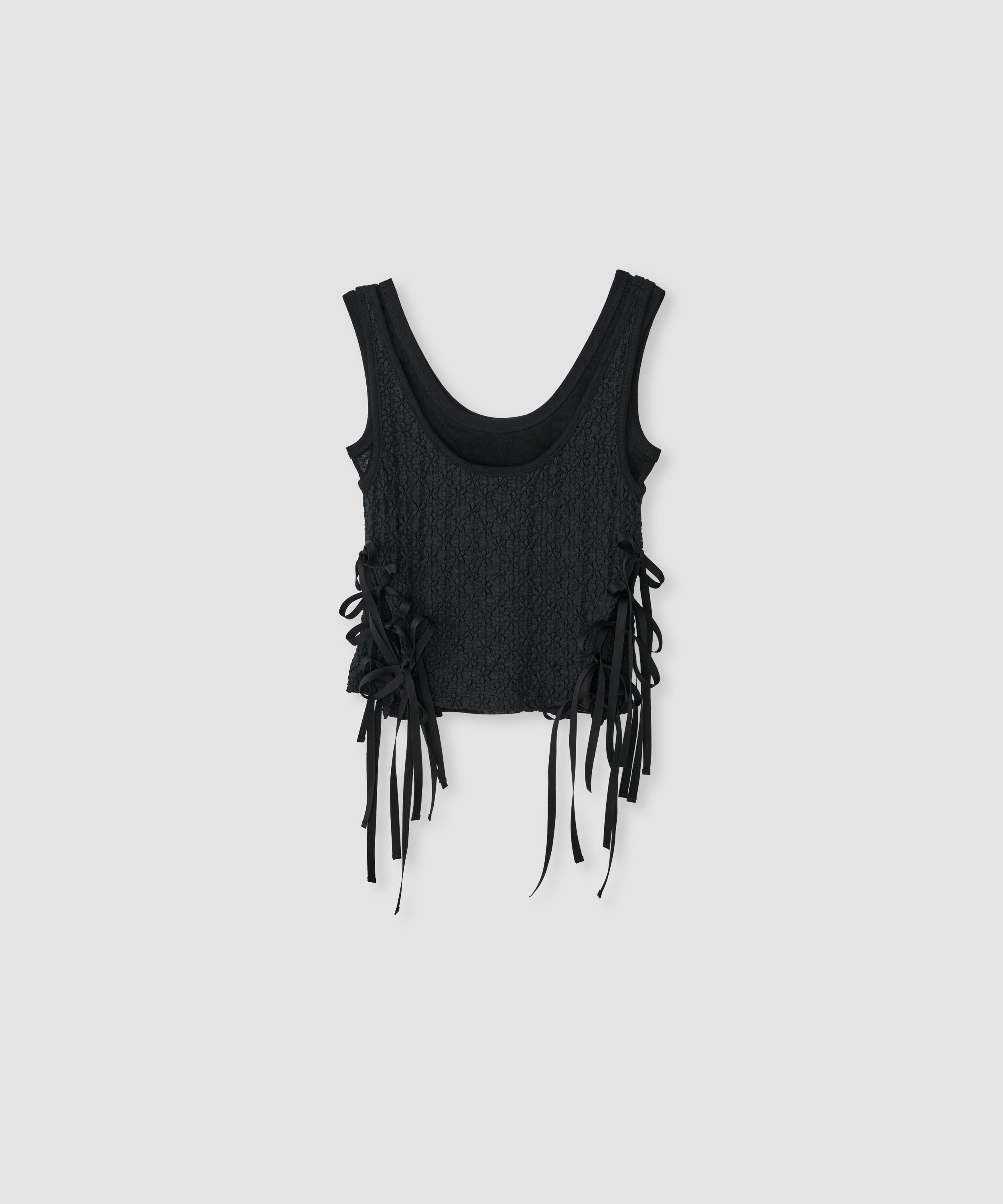 NYLON COTTON FLOWER LACE RIBBON LAYERED TANK TOP