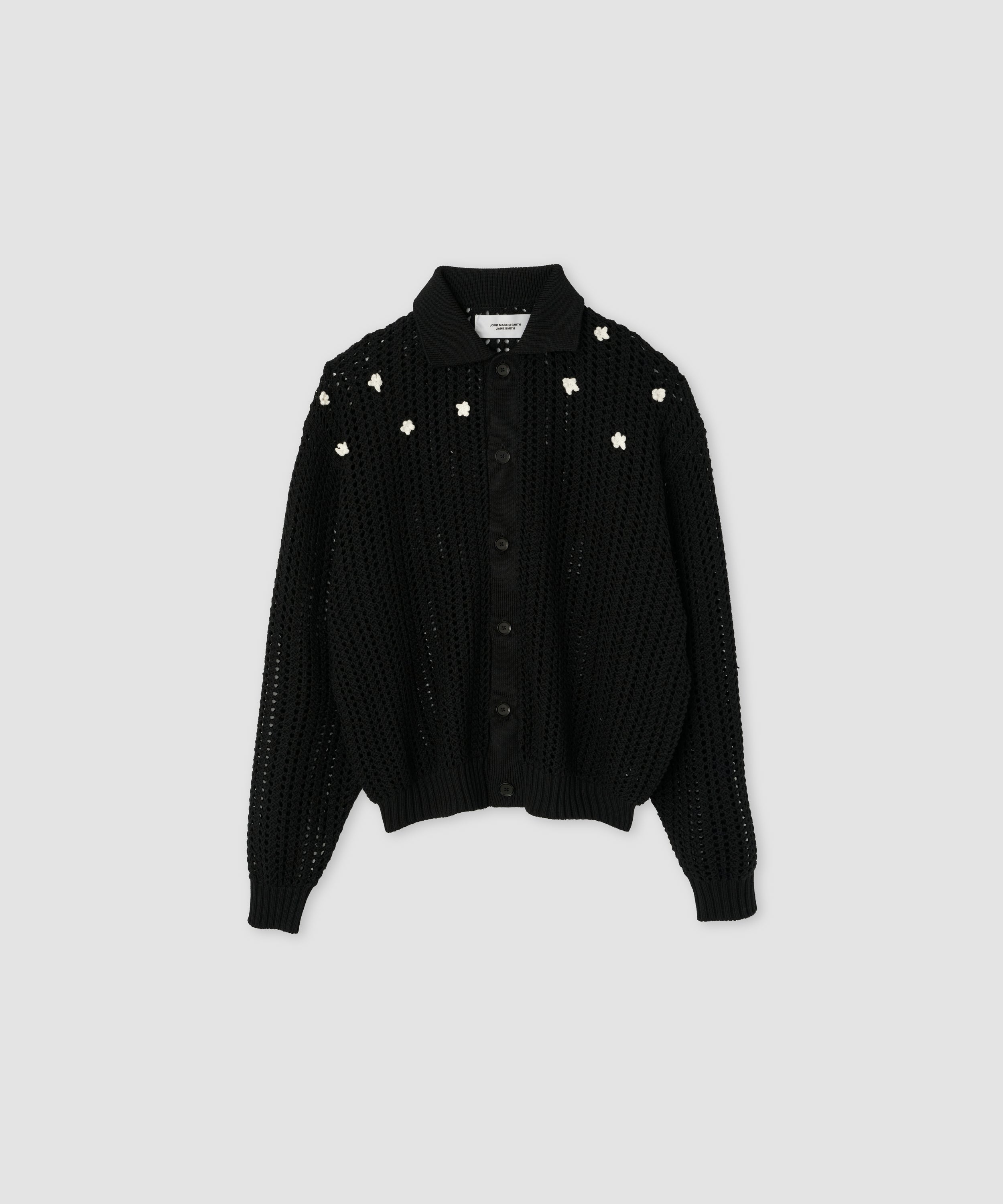 CROCHET STAR 7G MESH POLO COLLAR CARDIGAN