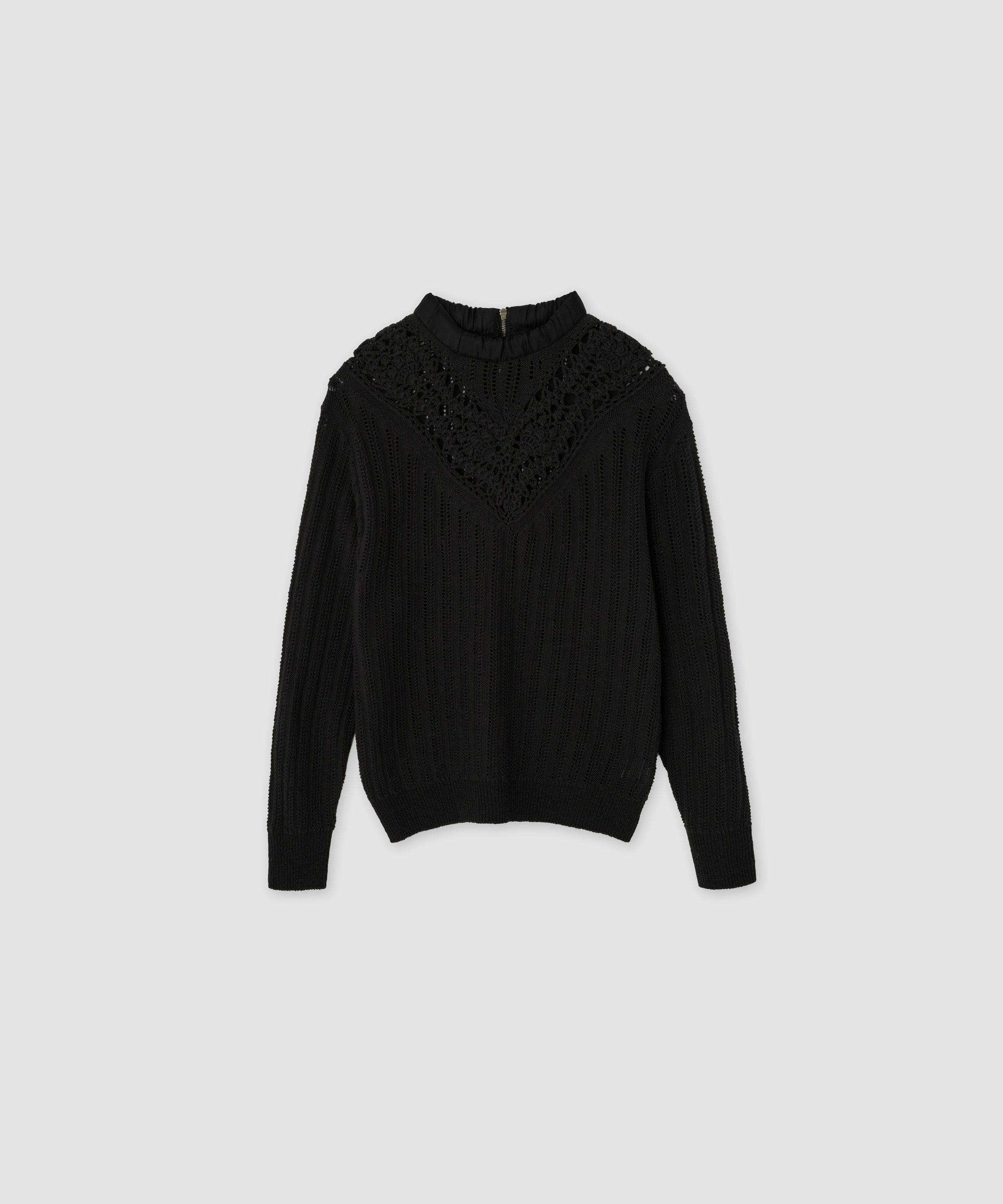 7G KNIT HAND LACE MESH CREW NECK PULLOVER