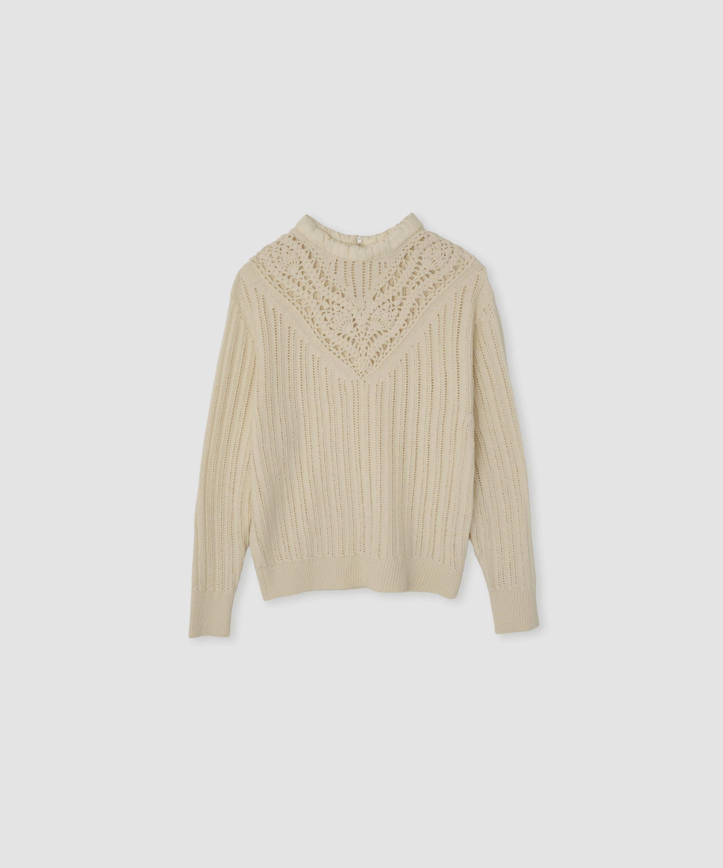 7G KNIT HAND LACE MESH CREW NECK PULLOVER