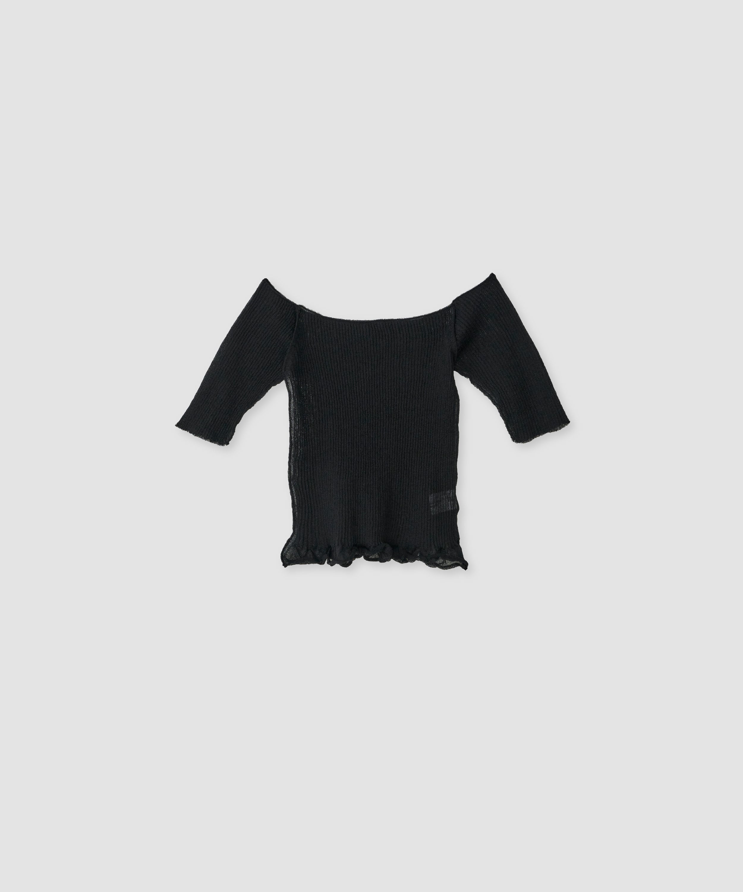 16G POLYESTER RAMIE SHEER RIB OFF SHOULDER KNIT