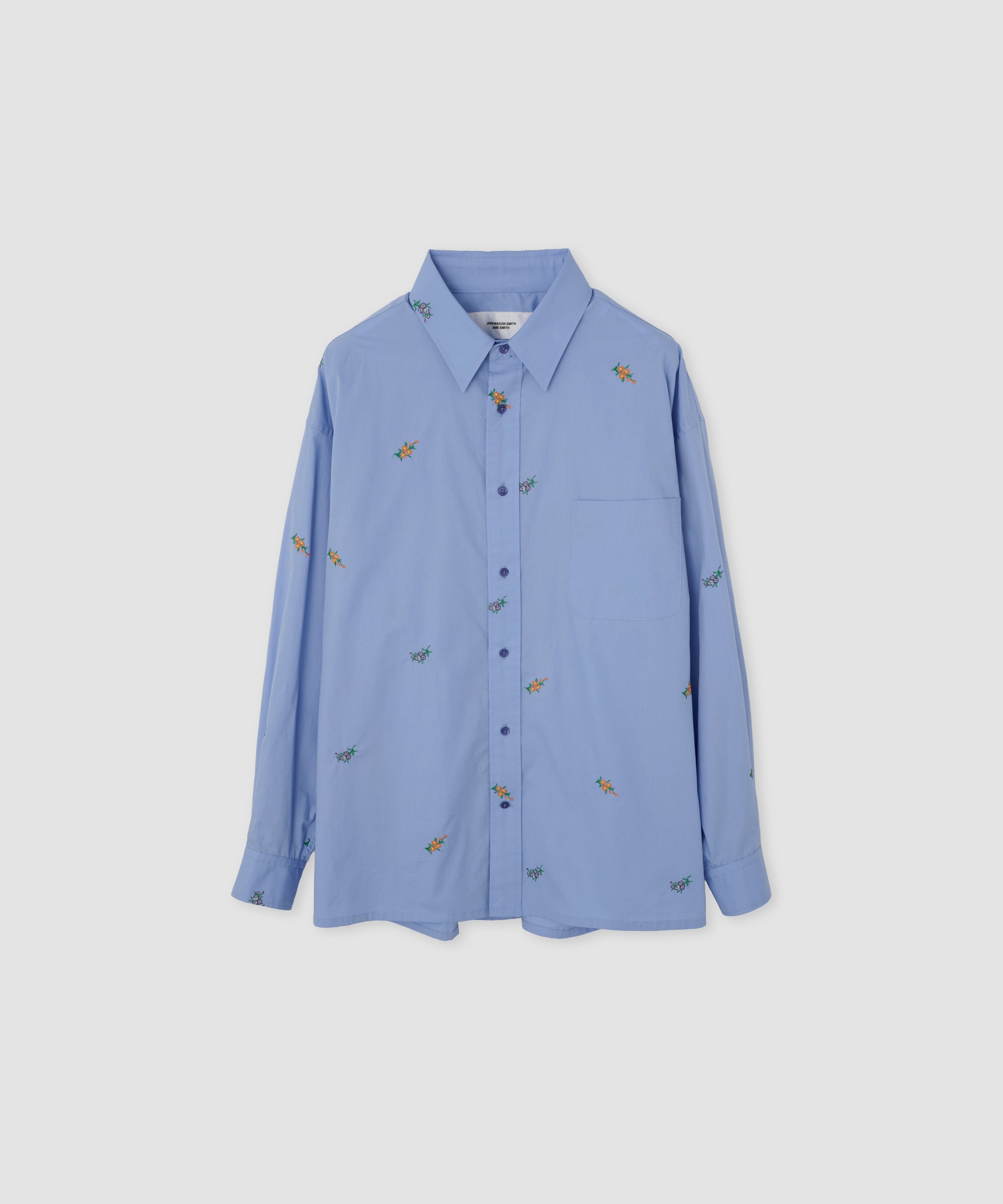 FLOWER EMBROIDERY REGULAR COLLAR SHIRT