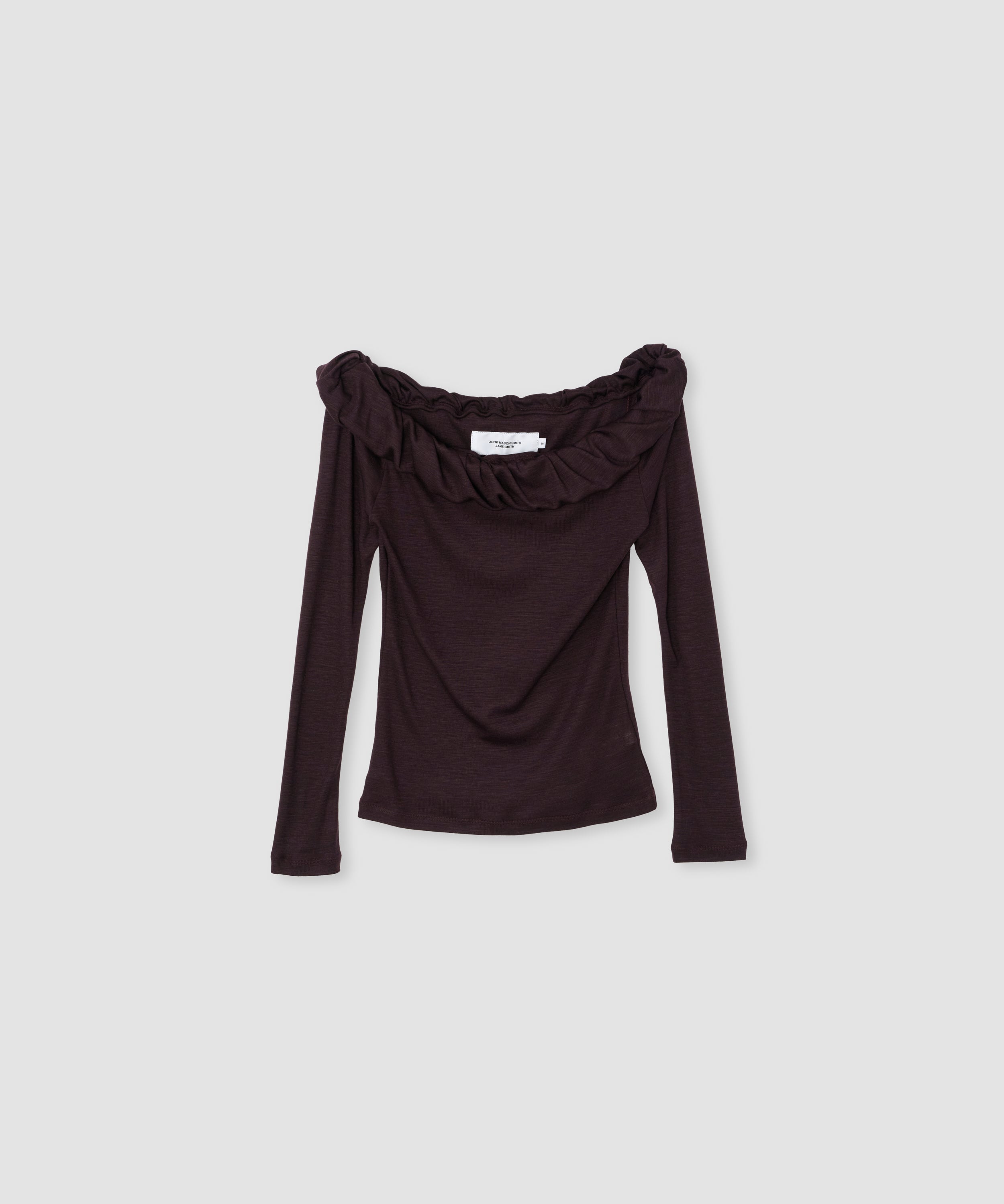WOOL RIB TWISTED OFF SHOULDER PULLOVER