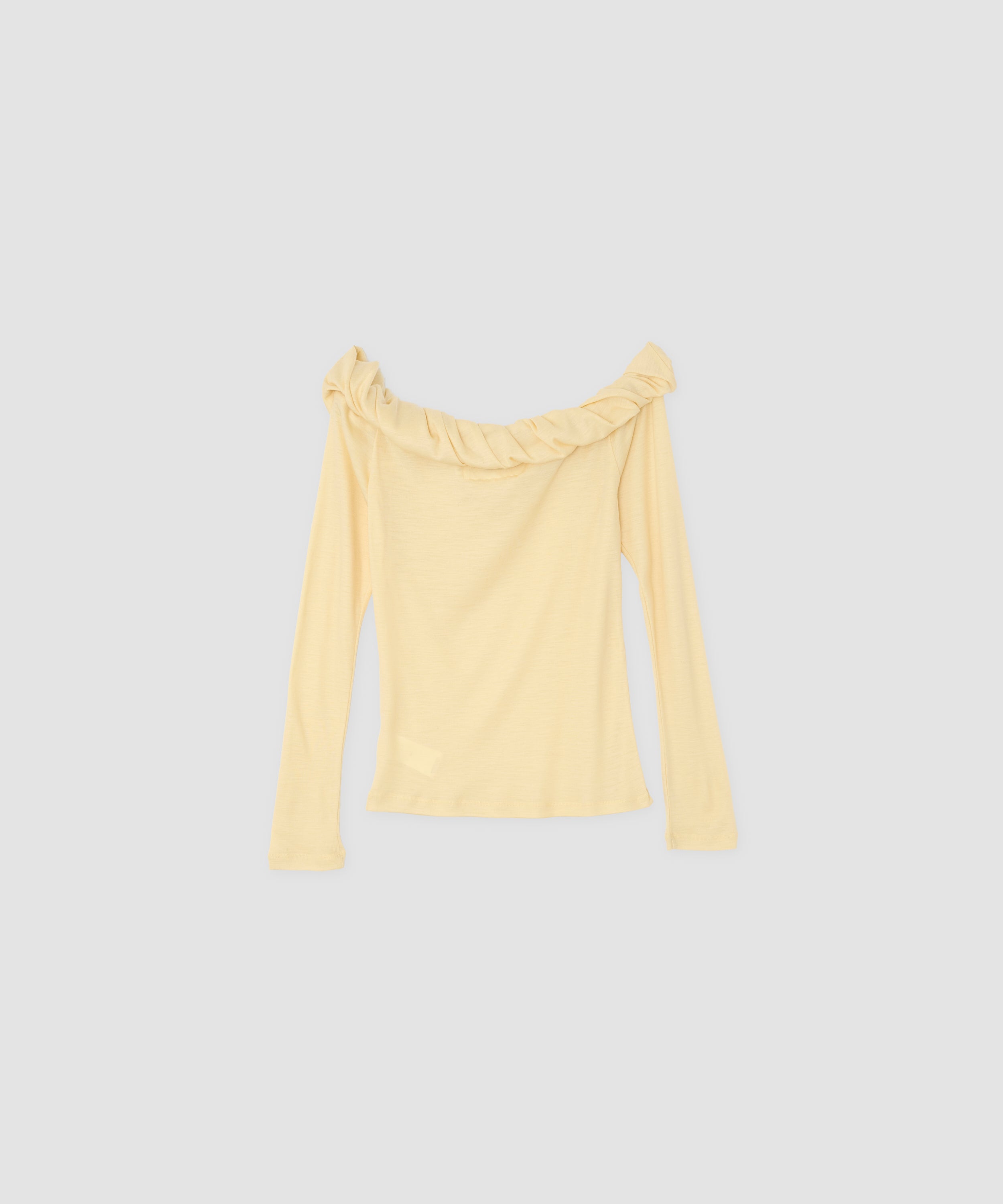 WOOL RIB TWISTED OFF SHOULDER PULLOVER