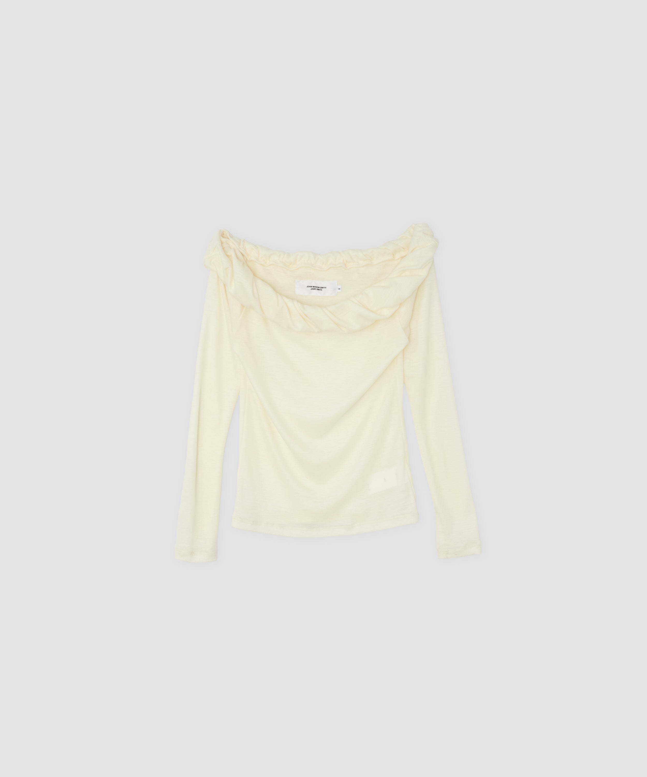 WOOL RIB TWISTED OFF SHOULDER PULLOVER