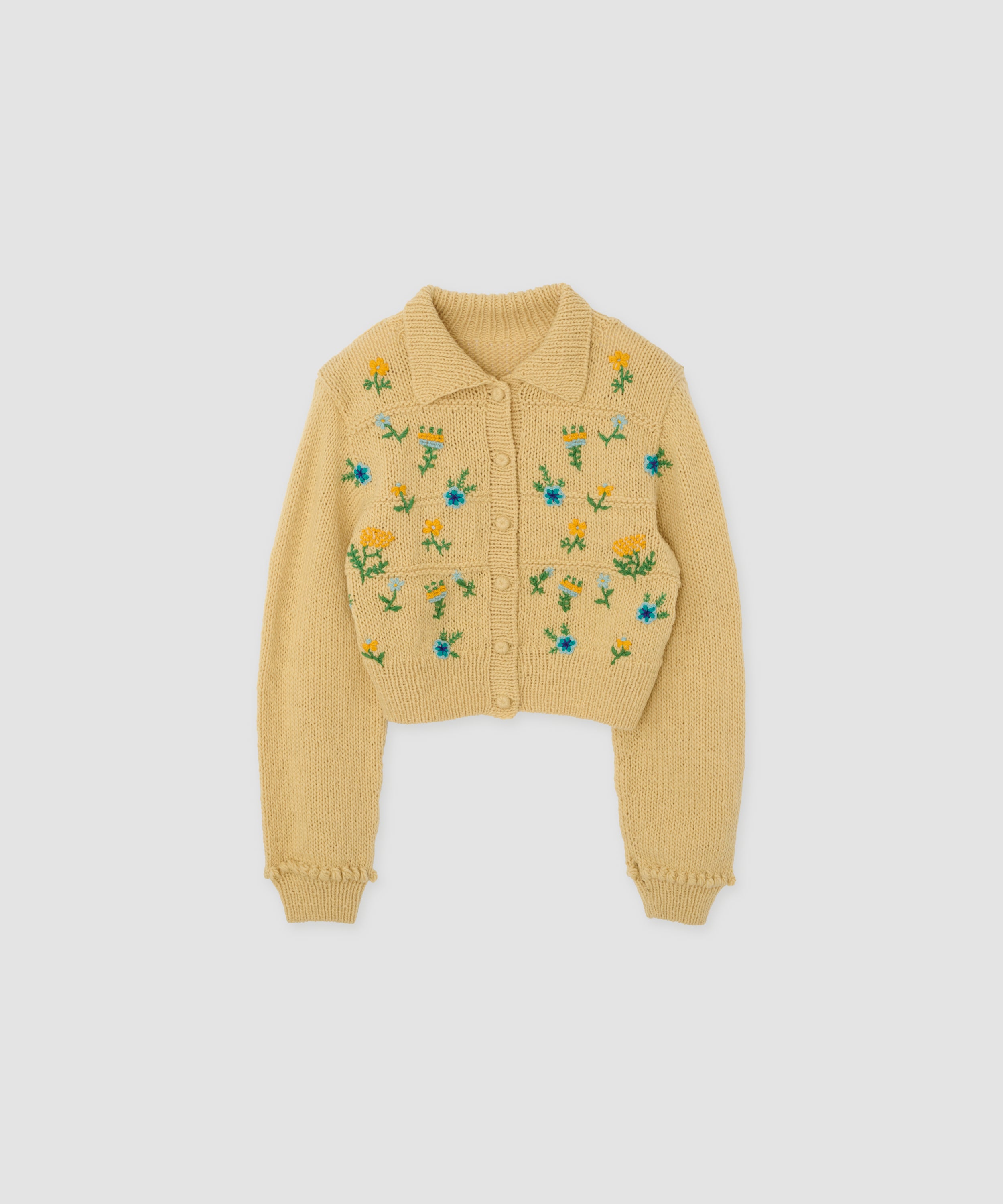 FLORAL EMBROIDERY WOOL POLO CARDIGAN