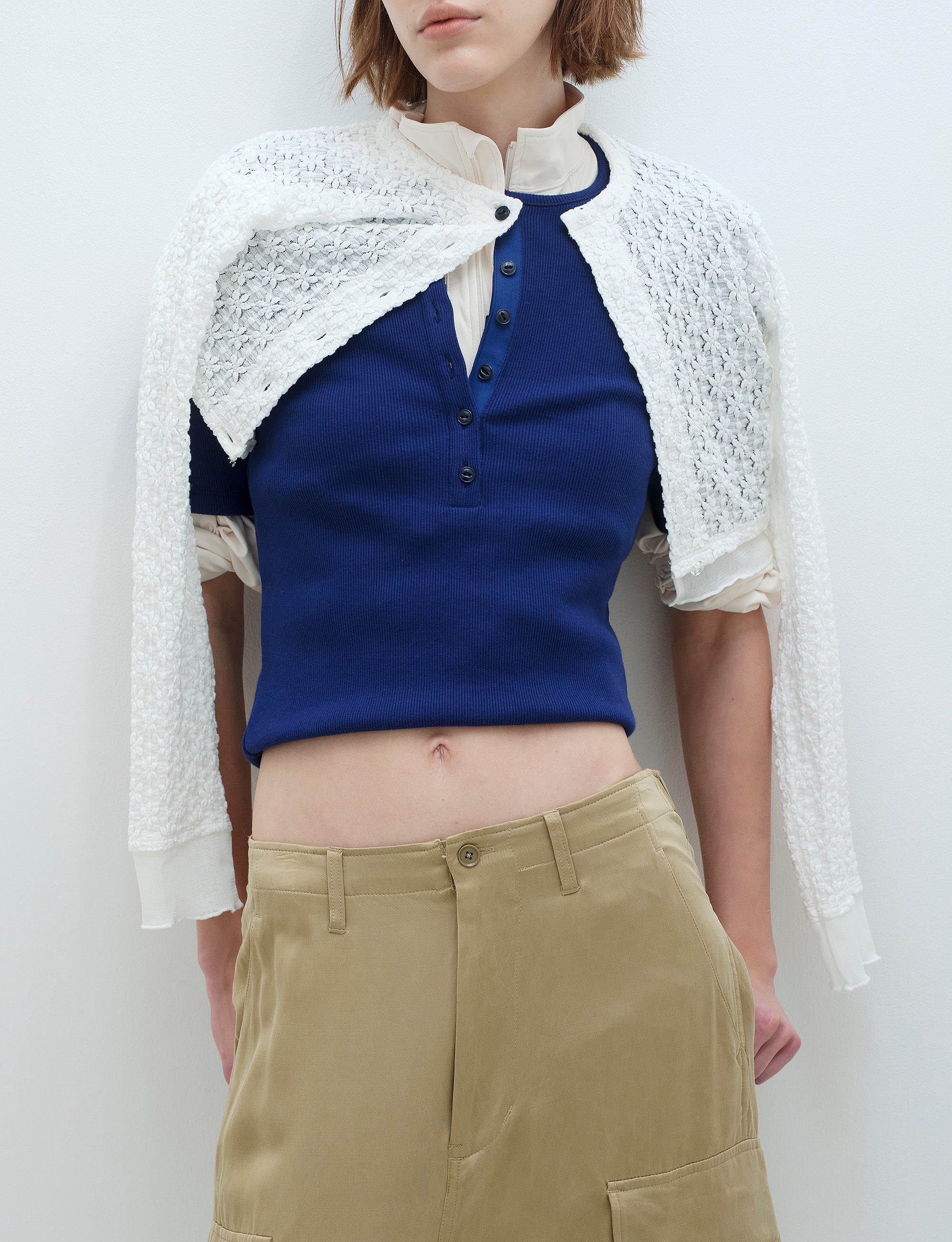 NYLON COTTON FLOWER LACE TULLE COMBI CARDIGAN