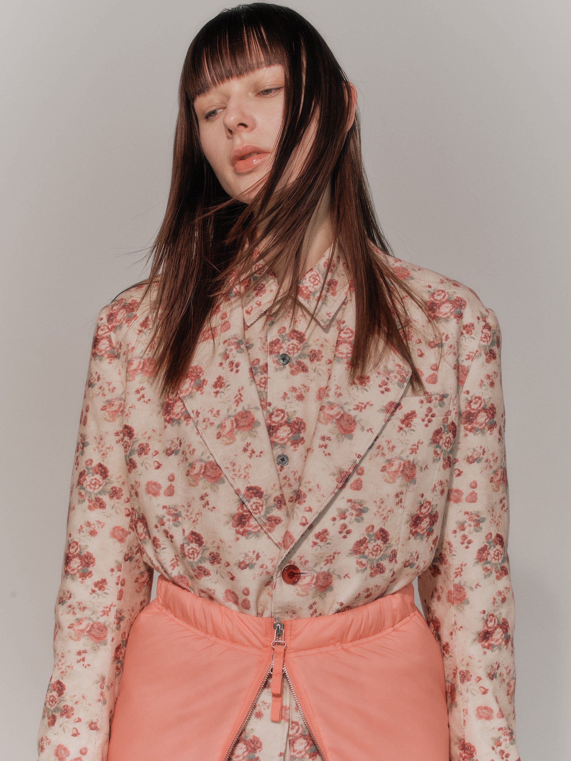 COTTON CORDUROY FLOWER PRINT TAILOR JACKET