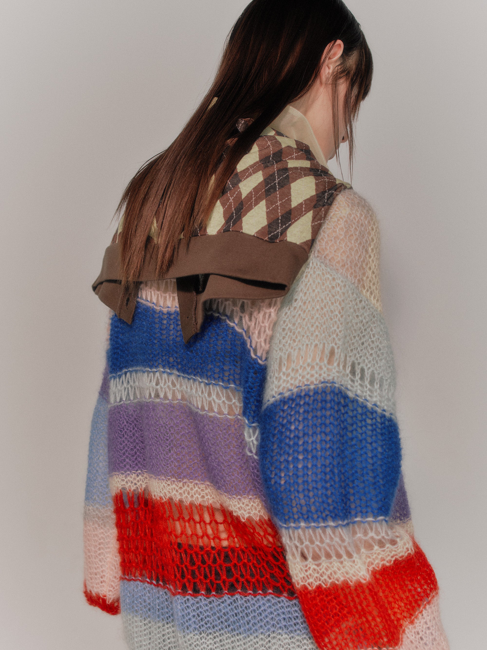 MOHAIR RANDOM BORDER CREW KNIT